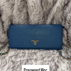 Prada Teal Leather Chain Clutch